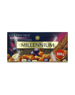 Шоколад "MILLENIUM GOLD" Молочний з родзинками та цілими лісовими горіхами